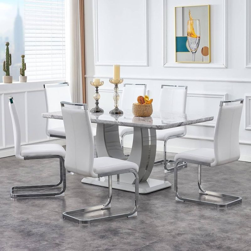 Btikita Dining Table Set for , Kitchen Table Chairs Set of , Modern  Dining Room Set with 3 inch Marble Dinner Table Leather Upholstered Chairs  for