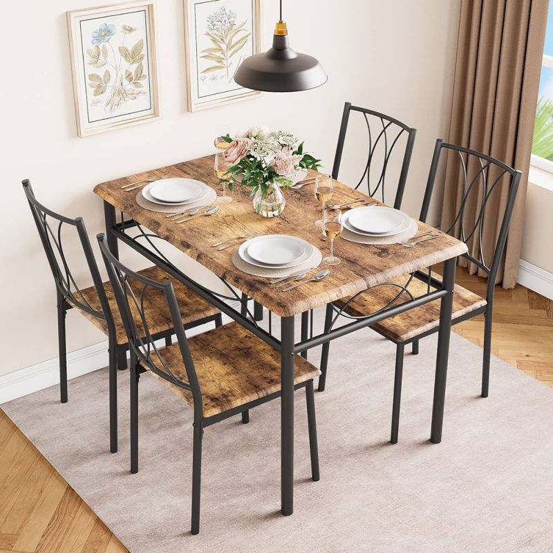IDEALHOUSE Kitchen Table Set for , Dining Table and Chairs, Rectangular  Dining Room Table Set with  Metal and Wood Chairs,  Piece Dining Table  Set