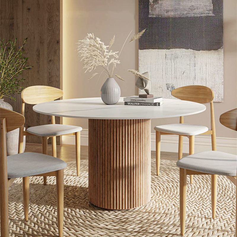 Pine Solid Wood Dining Table, BIGMAII Modern Round Kitchen White
